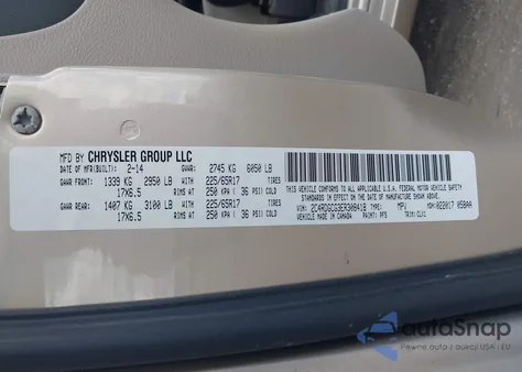 2014 Dodge Grand Caravan Sxt 30Th Anniversary z USA, uszkodzony, nr VIN 2C4RDGCG3ER308418